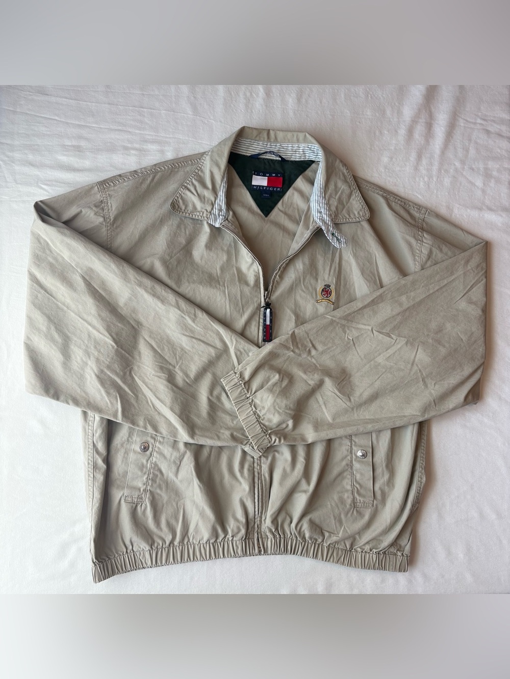 Vintage 90’s Tommy Hilfiger Crest Logo Harrington Jacket Tan Beige Men’s Medium